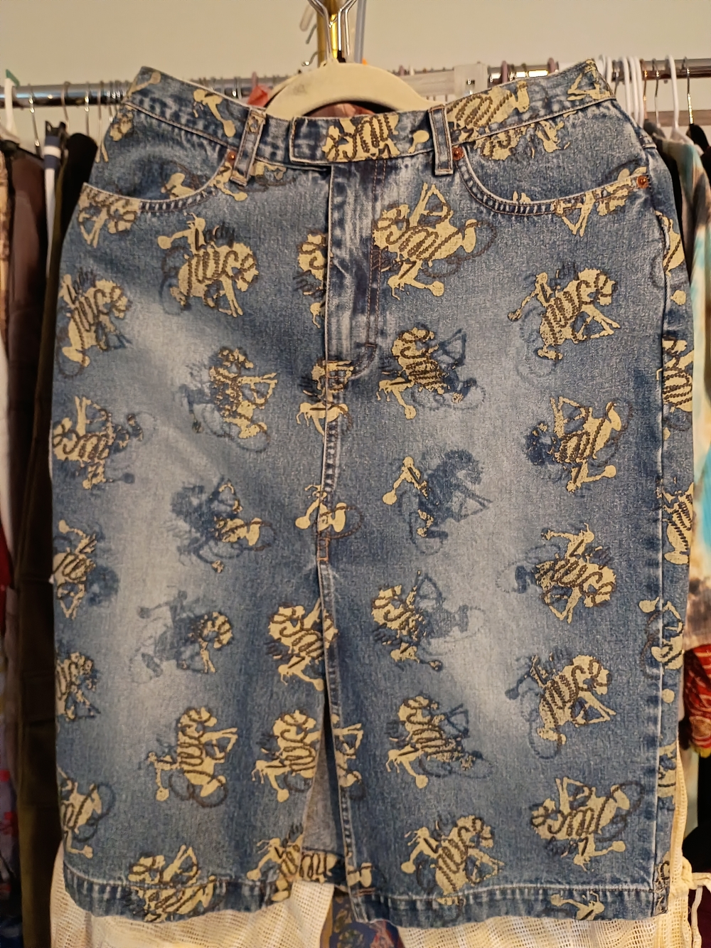 Western Pattern Denim Skirt